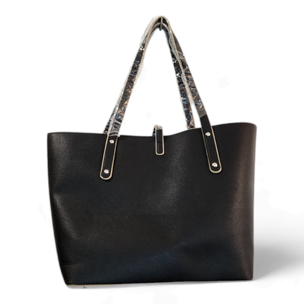 Jessica Moore Large Black Pebbled Leather Lux Tote Bag NWT - Picture 3 of 8